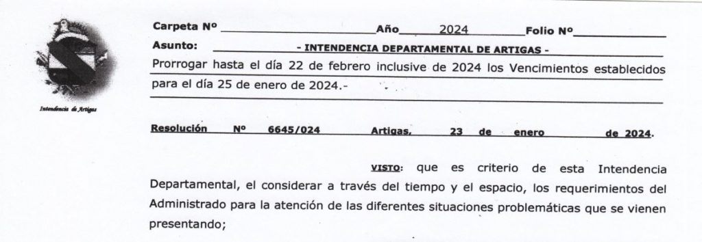 Prorrogar hasta el día 22 de febrero inclusive de 2024 los vencimientos establecidos para el día 25 de enero de 2024.